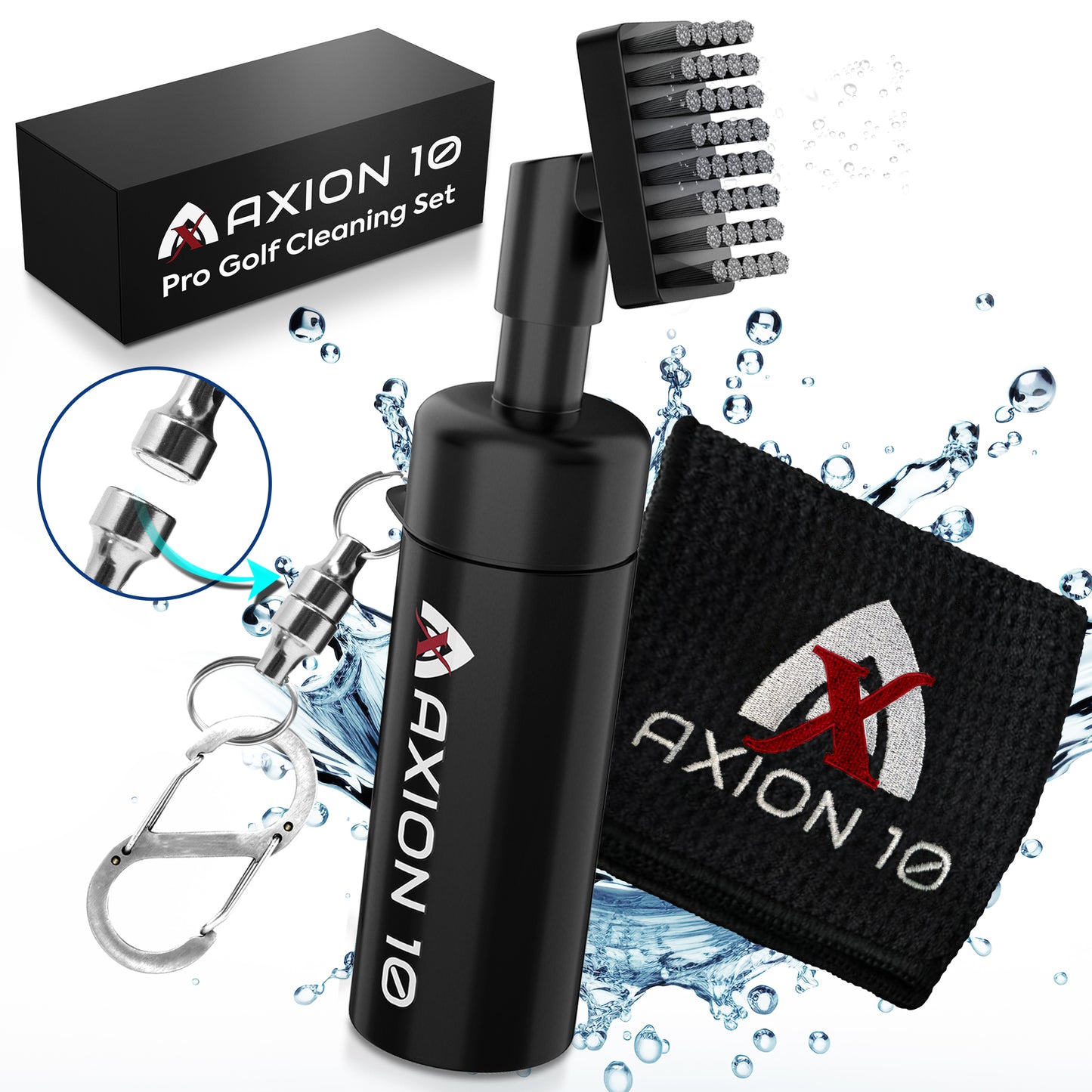 Axion10 Pro Golf Club Cleaner Brush with Golf Towel