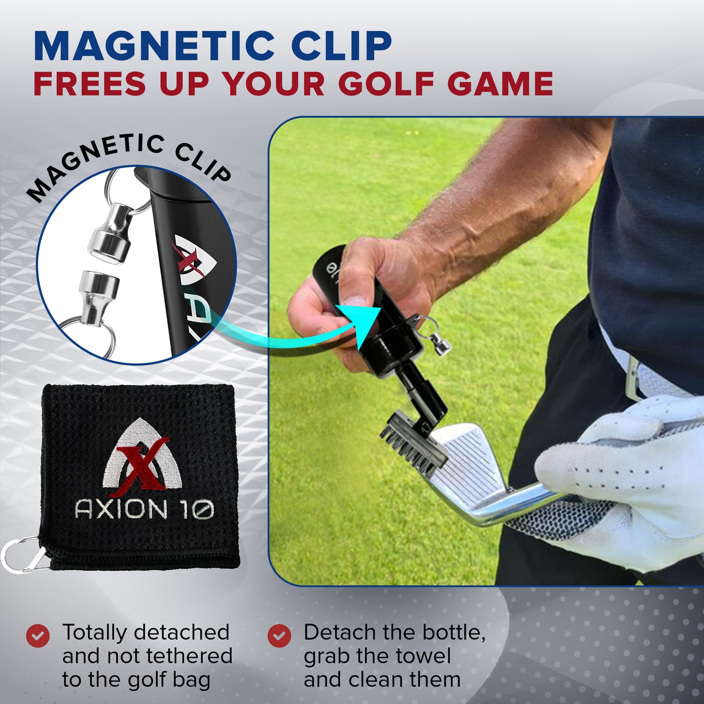 Axion10 Pro Golf Club Cleaner Brush with Golf Towel